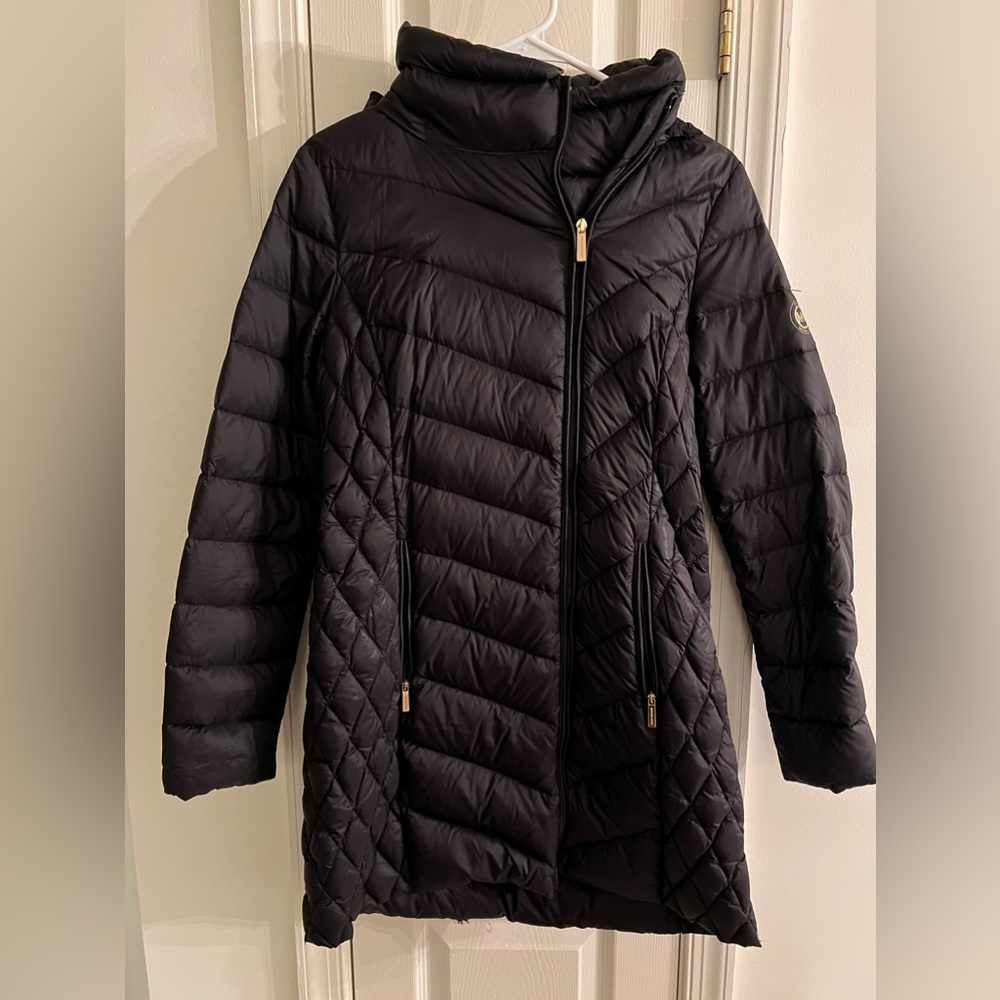 Michael Kors Long Packable Down Puffer Jacket Size Small Black